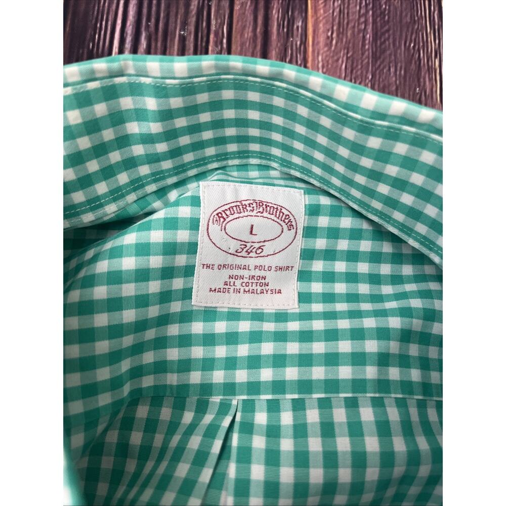 Brooks Brothers 346 Non-Iron Plaid Button Up Green Shirt Mens Size Large - Picture 5 of 7